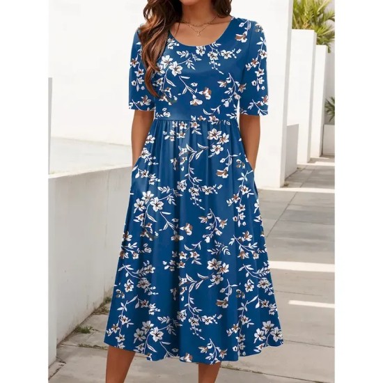 Women's Midi Dress Summer Dress Vacation Casual Beach Holiday Regular Fit Floral Graphic Short Sleeve Crew Neck Red Blue Green Summer 2025 Women's Midi Dress Summer Dress Vacation Casual Beach Holiday Regular Fit Floral Graphic Short Sleeve Crew Neck Red Blue Green Summer 2025