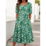 Women's Midi Dress Summer Dress Vacation Casual Beach Holiday Regular Fit Floral Graphic Short Sleeve Crew Neck Red Blue Green Summer 2025 Women's Midi Dress Summer Dress Vacation Casual Beach Holiday Regular Fit Floral Graphic Short Sleeve Crew Neck Red Blue Green Summer 2025