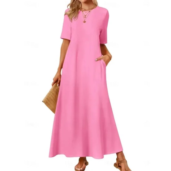 Women's Maxi Dress Casual Dress A Line Dress Stylish Basic Casual Vacation Daily Regular Fit Plain Short Sleeve Crew Neck Pink Blue Dark Green Summer Women's Maxi Dress Casual Dress A Line Dress Stylish Basic Casual Vacation Daily Regular Fit Plain Short Sleeve Crew Neck Pink Blue Dark Green Summer