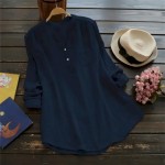 Women's Shirt Linen-Inspired Shirts Blouse Plain Basic Casual Long Sleeve V Neck Regular Tops Daily Holiday Buttons Pocket White Pink Navy Blue Summer Women's Shirt Linen-Inspired Shirts Blouse Plain Basic Casual Long Sleeve V Neck Regular Tops Daily Holiday Buttons Pocket White Pink Navy Blue Summer
