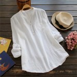 Women's Shirt Linen-Inspired Shirts Blouse Plain Basic Casual Long Sleeve V Neck Regular Tops Daily Holiday Buttons Pocket White Pink Navy Blue Summer Women's Shirt Linen-Inspired Shirts Blouse Plain Basic Casual Long Sleeve V Neck Regular Tops Daily Holiday Buttons Pocket White Pink Navy Blue Summer