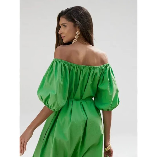 Women's Cotton Maxi Dress Casual Resort Wear Vacation Dress Green Loose Fit Off-Shoulder Puff Sleeve A line Summer Dress 2025 Women's Cotton Maxi Dress Casual Resort Wear Vacation Dress Green Loose Fit Off-Shoulder Puff Sleeve A line Summer Dress 2025