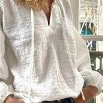 Women's Shirt Cotton Linen Shirt Vintage Long Sleeve Lantern Sleeve V Neck Going out White Spring & Fall 2025 Women's Shirt Cotton Linen Shirt Vintage Long Sleeve Lantern Sleeve V Neck Going out White Spring & Fall 2025