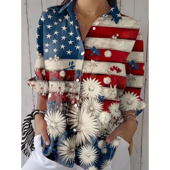 Women's Patriotic Shirt Graphic Flag Vintage Stylish Casual Regular Tops Daily White Red Blue Spring 2025 Women's Patriotic Shirt Graphic Flag Vintage Stylish Casual Regular Tops Daily White Red Blue Spring 2025