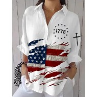 Women's Patriotic Shirt Graphic Flag Vintage Stylish Casual Regular Tops Daily White Red Blue Spring 2025 Women's Patriotic Shirt Graphic Flag Vintage Stylish Casual Regular Tops Daily White Red Blue Spring 2025