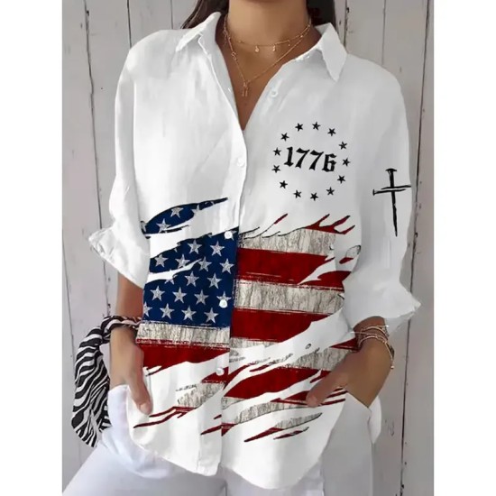 Women's Patriotic Shirt Graphic Flag Vintage Stylish Casual Regular Tops Daily White Red Blue Spring 2025 Women's Patriotic Shirt Graphic Flag Vintage Stylish Casual Regular Tops Daily White Red Blue Spring 2025