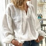 Women's Shirt Cotton Linen Shirt Vintage Long Sleeve Lantern Sleeve V Neck Going out White Spring & Fall 2025 Women's Shirt Cotton Linen Shirt Vintage Long Sleeve Lantern Sleeve V Neck Going out White Spring & Fall 2025