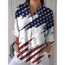Women's Patriotic Shirt Graphic Flag Vintage Stylish Casual Regular Tops Daily White Red Blue Spring 2025