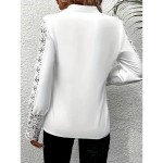 Women's Shirt Blouse Solid Color Basic Casual Long Sleeve V Neck Regular Tops Daily Lace Patchwork White Fall Winter 2025 Women's Shirt Blouse Solid Color Basic Casual Long Sleeve V Neck Regular Tops Daily Lace Patchwork White Fall Winter 2025