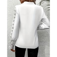 Women's Shirt Blouse Solid Color Basic Casual Long Sleeve V Neck Regular Tops Daily Lace Patchwork White Fall Winter 2025 Women's Shirt Blouse Solid Color Basic Casual Long Sleeve V Neck Regular Tops Daily Lace Patchwork White Fall Winter 2025