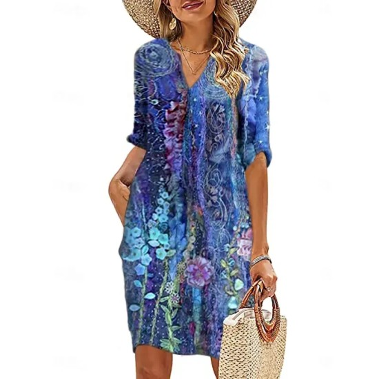 Women's Casual Dress Ethnic Dress Shift Dress Midi Dress Leopard Black White Half Sleeve Floral Print Summer Spring V Neck Basic Daily Vacation Weeken Women's Casual Dress Ethnic Dress Shift Dress Midi Dress Leopard Black White Half Sleeve Floral Print Summer Spring V Neck Basic Daily Vacation Weeken