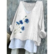 Women's Cotton Linen Blouse Graphic Elegant Vintage Stylish Short Sleeve V Neck Regular Tops Daily Holiday Buttons White Yellow Blue Purple Green Summ