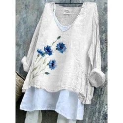 Women's Cotton Linen Blouse Graphic Elegant Vintage Stylish Short Sleeve V Neck Regular Tops Daily Holiday Buttons White Yellow Blue Purple Green Summ