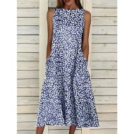 Women's Midi Dress Sundress A Line Dress Summer Dress Vacation Casual Cocktail Birthday Daily Holiday Regular Fit Floral Graphic Sleeveless Crew Neck