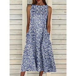 Women's Midi Dress Sundress A Line Dress Summer Dress Vacation Casual Cocktail Birthday Daily Holiday Regular Fit Floral Graphic Sleeveless Crew Neck