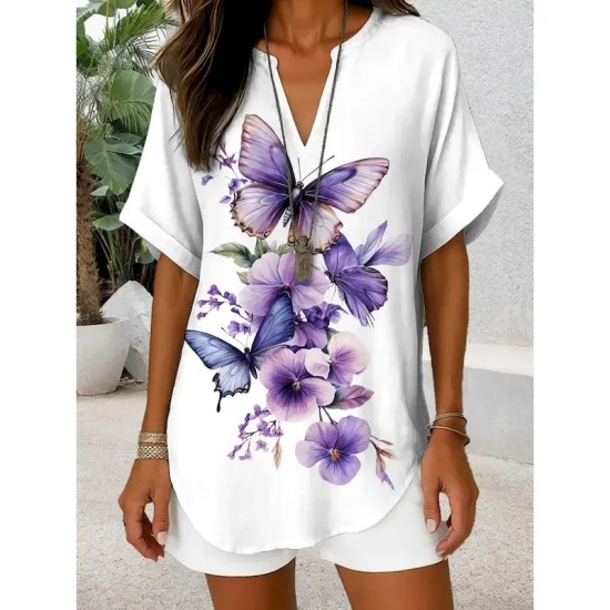 Women's Blouse V Neck Graphic Butterfly Daily Stylish Casual Short Sleeve Regular Tops Daily Holiday Black Red Blue Purple Summer Spring 2025 Women's Blouse V Neck Graphic Butterfly Daily Stylish Casual Short Sleeve Regular Tops Daily Holiday Black Red Blue Purple Summer Spring 2025