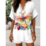 Women's Blouse V Neck Graphic Butterfly Daily Stylish Casual Short Sleeve Regular Tops Daily Holiday Black Red Blue Purple Summer Spring 2025 Women's Blouse V Neck Graphic Butterfly Daily Stylish Casual Short Sleeve Regular Tops Daily Holiday Black Red Blue Purple Summer Spring 2025