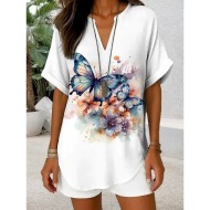 Women's Blouse V Neck Graphic Butterfly Daily Stylish Casual Short Sleeve Regular Tops Daily Holiday Black Red Blue Purple Summer Spring 2025 Women's Blouse V Neck Graphic Butterfly Daily Stylish Casual Short Sleeve Regular Tops Daily Holiday Black Red Blue Purple Summer Spring 2025