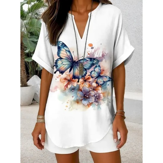 Women's Blouse V Neck Graphic Butterfly Daily Stylish Casual Short Sleeve Regular Tops Daily Holiday Black Red Blue Purple Summer Spring 2025 Women's Blouse V Neck Graphic Butterfly Daily Stylish Casual Short Sleeve Regular Tops Daily Holiday Black Red Blue Purple Summer Spring 2025