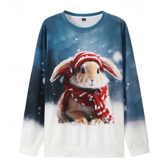 Women's Sweatshirt Pullover Rabbit Casual Sports Print Sportswear Festival Round Neck Long Sleeve Top Micro-elastic Fall & Winter 2025 Women's Sweatshirt Pullover Rabbit Casual Sports Print Sportswear Festival Round Neck Long Sleeve Top Micro-elastic Fall & Winter 2025