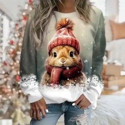 Women's Sweatshirt Pullover Rabbit Casual Sports Print Sportswear Festival Round Neck Long Sleeve Top Micro-elastic Fall & Winter 2025 Women's Sweatshirt Pullover Rabbit Casual Sports Print Sportswear Festival Round Neck Long Sleeve Top Micro-elastic Fall & Winter 2025