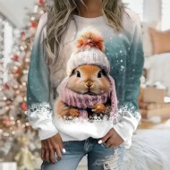 Women's  Sweatshirt Pullover  Rabbit Casual Sports Print Sportswear Festival Round Neck Long Sleeve Top Micro-elastic Fall & Winter 2025