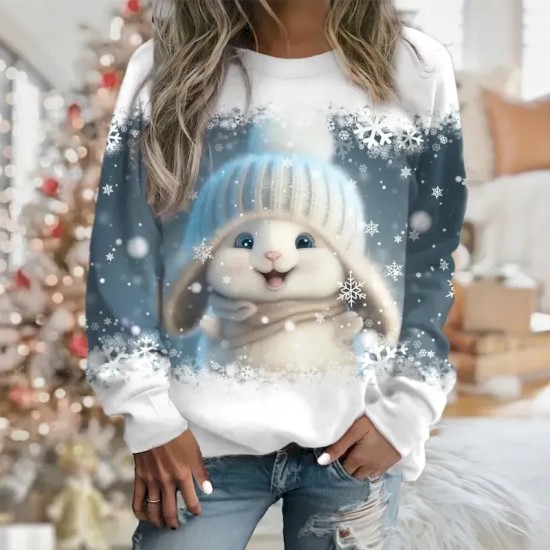Women's Sweatshirt Pullover Rabbit Casual Sports Print Sportswear Festival Round Neck Long Sleeve Top Micro-elastic Fall & Winter 2025 Women's Sweatshirt Pullover Rabbit Casual Sports Print Sportswear Festival Round Neck Long Sleeve Top Micro-elastic Fall & Winter 2025