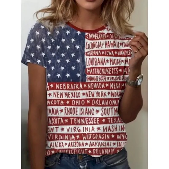 Women's Patriotic T Shirt Graphic Flag Vintage Stylish Classic Short Sleeve Crew Neck Round Neck Regular Tops Daily Weekend Print Black White Red Blu Women's Patriotic T Shirt Graphic Flag Vintage Stylish Classic Short Sleeve Crew Neck Round Neck Regular Tops Daily Weekend Print Black White Red Blu