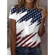 Women's Patriotic T Shirt Graphic Flag Vintage Stylish Classic Short Sleeve Crew Neck Round Neck Regular Tops Daily Weekend Print Black White Red Blu Women's Patriotic T Shirt Graphic Flag Vintage Stylish Classic Short Sleeve Crew Neck Round Neck Regular Tops Daily Weekend Print Black White Red Blu