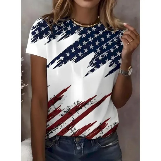 Women's Patriotic T Shirt Graphic Flag Vintage Stylish Classic Short Sleeve Crew Neck Round Neck Regular Tops Daily Weekend Print Black White Red Blu Women's Patriotic T Shirt Graphic Flag Vintage Stylish Classic Short Sleeve Crew Neck Round Neck Regular Tops Daily Weekend Print Black White Red Blu
