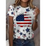 Women's Patriotic T Shirt Graphic Flag Vintage Stylish Classic Short Sleeve Crew Neck Round Neck Regular Tops Daily Weekend Print Black White Red Blu Women's Patriotic T Shirt Graphic Flag Vintage Stylish Classic Short Sleeve Crew Neck Round Neck Regular Tops Daily Weekend Print Black White Red Blu