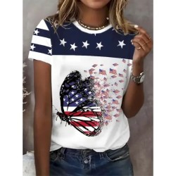 Women's Patriotic  T Shirt Graphic Flag Vintage Stylish Classic Short Sleeve Crew Neck Round Neck Regular Tops Daily Weekend Print Black White Red Blu