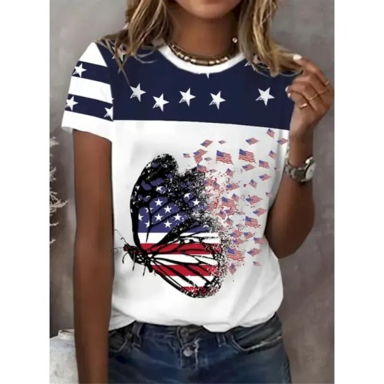 Women's Patriotic T Shirt Graphic Flag Vintage Stylish Classic Short Sleeve Crew Neck Round Neck Regular Tops Daily Weekend Print Black White Red Blu Women's Patriotic T Shirt Graphic Flag Vintage Stylish Classic Short Sleeve Crew Neck Round Neck Regular Tops Daily Weekend Print Black White Red Blu