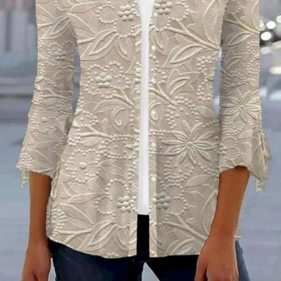 Women's Shirt 3D Print Floral Butterfly Basic 3\/4 Length Sleeve Square Neck Regular Tops Daily Print Khaki Summer Spring 2025 Women's Shirt 3D Print Floral Butterfly Basic 3\/4 Length Sleeve Square Neck Regular Tops Daily Print Khaki Summer Spring 2025