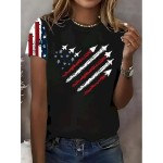 Women's Patriotic T Shirt Graphic Flag Vintage Stylish Classic Short Sleeve Crew Neck Round Neck Regular Tops Daily Weekend Print Black White Red Blu Women's Patriotic T Shirt Graphic Flag Vintage Stylish Classic Short Sleeve Crew Neck Round Neck Regular Tops Daily Weekend Print Black White Red Blu