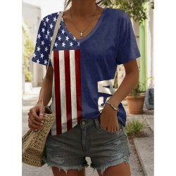 Women's Patriot Veteran Patriotic Blouse Flag Casual Red White And Blue Short Sleeve V Neck Regular Tops Daily Print Blue Summer Spring 2025 Women's Patriot Veteran Patriotic Blouse Flag Casual Red White And Blue Short Sleeve V Neck Regular Tops Daily Print Blue Summer Spring 2025