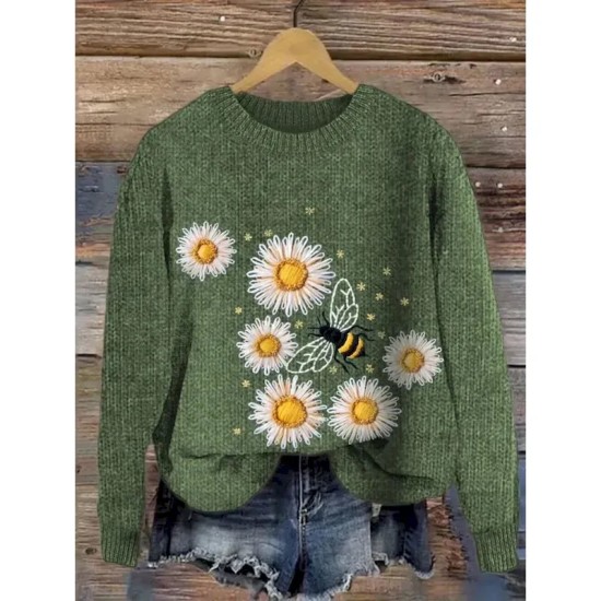 Women's Sweater Casual Soft Animal Ribbed Crew Neck Knitted Print Long Sleeve Regular Tops Knit Outdoor Daily Weekend Dark Green Green Fall Winter 202 Women's Sweater Casual Soft Animal Ribbed Crew Neck Knitted Print Long Sleeve Regular Tops Knit Outdoor Daily Weekend Dark Green Green Fall Winter 202