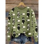 Women's Sweater Casual Soft Animal Ribbed Crew Neck Knitted Print Long Sleeve Regular Tops Knit Outdoor Daily Weekend Dark Green Green Fall Winter 202 Women's Sweater Casual Soft Animal Ribbed Crew Neck Knitted Print Long Sleeve Regular Tops Knit Outdoor Daily Weekend Dark Green Green Fall Winter 202
