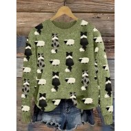Women's Sweater Casual Soft Animal Ribbed Crew Neck Knitted Print Long Sleeve Regular Tops Knit Outdoor Daily Weekend Dark Green Green Fall Winter 202 Women's Sweater Casual Soft Animal Ribbed Crew Neck Knitted Print Long Sleeve Regular Tops Knit Outdoor Daily Weekend Dark Green Green Fall Winter 202