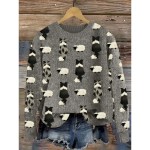 Women's Sweater Casual Soft Animal Ribbed Crew Neck Knitted Print Long Sleeve Regular Tops Knit Outdoor Daily Weekend Dark Green Green Fall Winter 202 Women's Sweater Casual Soft Animal Ribbed Crew Neck Knitted Print Long Sleeve Regular Tops Knit Outdoor Daily Weekend Dark Green Green Fall Winter 202