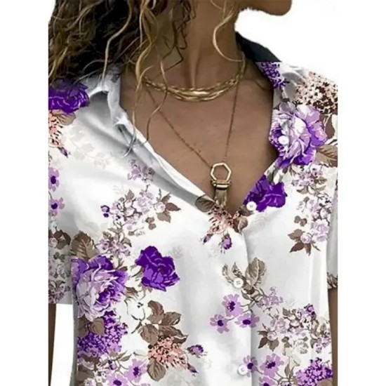 Women's Shirt Blouse Floral Stylish Casual Short Sleeve Shirt Collar Regular Tops Daily Buttons Print Blue Purple Green Summer Spring 2025 Women's Shirt Blouse Floral Stylish Casual Short Sleeve Shirt Collar Regular Tops Daily Buttons Print Blue Purple Green Summer Spring 2025