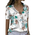 Women's Shirt Blouse Floral Stylish Casual Short Sleeve Shirt Collar Regular Tops Daily Buttons Print Blue Purple Green Summer Spring 2025 Women's Shirt Blouse Floral Stylish Casual Short Sleeve Shirt Collar Regular Tops Daily Buttons Print Blue Purple Green Summer Spring 2025