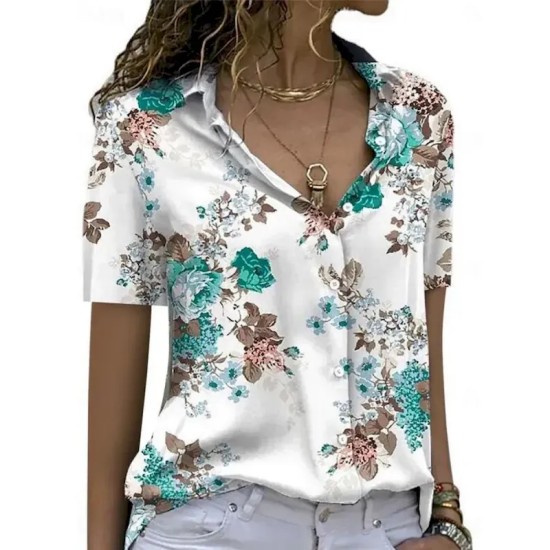 Women's Shirt Blouse Floral Stylish Casual Short Sleeve Shirt Collar Regular Tops Daily Buttons Print Blue Purple Green Summer Spring 2025 Women's Shirt Blouse Floral Stylish Casual Short Sleeve Shirt Collar Regular Tops Daily Buttons Print Blue Purple Green Summer Spring 2025