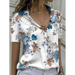 Women's Shirt Blouse Floral Stylish Casual Short Sleeve Shirt Collar Regular Tops Daily Buttons Print Blue Purple Green Summer Spring 2025 Women's Shirt Blouse Floral Stylish Casual Short Sleeve Shirt Collar Regular Tops Daily Buttons Print Blue Purple Green Summer Spring 2025