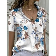 Women's Shirt Blouse Floral Stylish Casual Short Sleeve Shirt Collar Regular Tops Daily Buttons Print Blue Purple Green Summer Spring 2025
