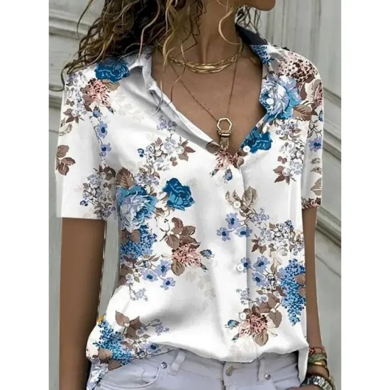 Women's Shirt Blouse Floral Stylish Casual Short Sleeve Shirt Collar Regular Tops Daily Buttons Print Blue Purple Green Summer Spring 2025 Women's Shirt Blouse Floral Stylish Casual Short Sleeve Shirt Collar Regular Tops Daily Buttons Print Blue Purple Green Summer Spring 2025