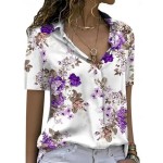 Women's Shirt Blouse Floral Stylish Casual Short Sleeve Shirt Collar Regular Tops Daily Buttons Print Blue Purple Green Summer Spring 2025 Women's Shirt Blouse Floral Stylish Casual Short Sleeve Shirt Collar Regular Tops Daily Buttons Print Blue Purple Green Summer Spring 2025