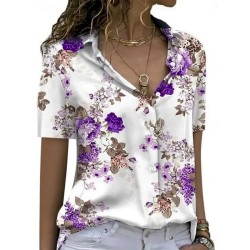Women's Shirt Blouse Floral Stylish Casual Short Sleeve Shirt Collar Regular Tops Daily Buttons Print Blue Purple Green Summer Spring 2025 Women's Shirt Blouse Floral Stylish Casual Short Sleeve Shirt Collar Regular Tops Daily Buttons Print Blue Purple Green Summer Spring 2025