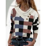 Women's T shirt Long Sleeve Geometric Abstract Vintage Stylish Basic Long Sleeve Pile Neck V Neck Regular Tops Daily Weekend Buttons Print White Gray Women's T shirt Long Sleeve Geometric Abstract Vintage Stylish Basic Long Sleeve Pile Neck V Neck Regular Tops Daily Weekend Buttons Print White Gray