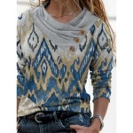 Women's T shirt Long Sleeve Geometric Abstract Vintage Stylish Basic Long Sleeve Pile Neck V Neck Regular Tops Daily Weekend Buttons Print White Gray Women's T shirt Long Sleeve Geometric Abstract Vintage Stylish Basic Long Sleeve Pile Neck V Neck Regular Tops Daily Weekend Buttons Print White Gray